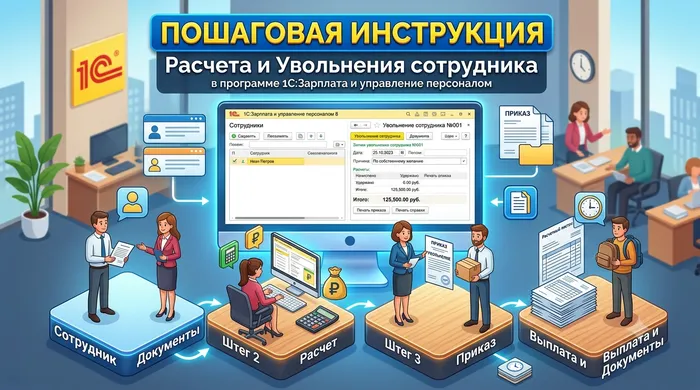 Пошаговая инструкция расчета и увольнения сотрудника в программе 1С:Зарплата и управление персоналом