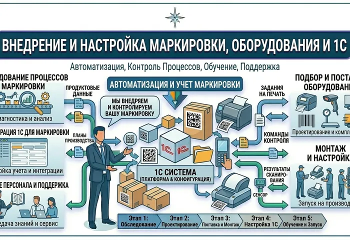 Внедрение и настройка маркировки, оборудования и 1С