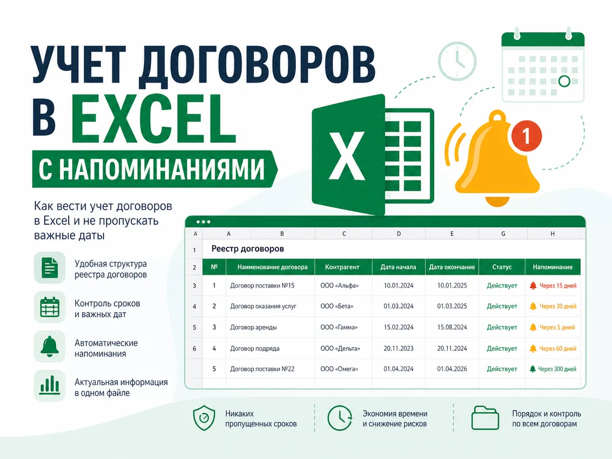 Учет договоров в Excel с напоминаниями